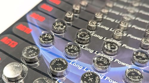 Milestock 50-pcs 1.5V Alkaline Button Cell Battery Assortment AG3 LR41 392, AG4 LR626 377, AG5 LR754 393, AG10 LR1130 389, AG13 LR44 357 Coin Batteries for LED Lights, Musical Books, Watches, RC