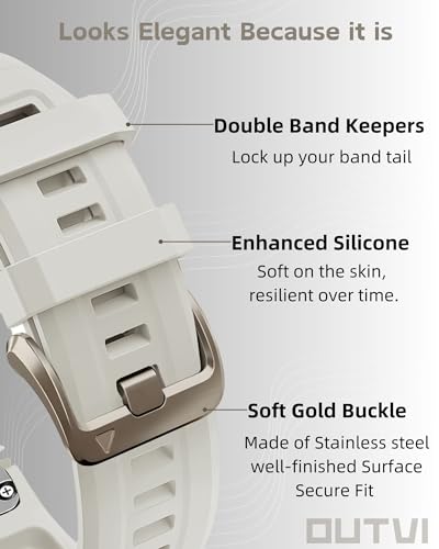 OUTVI Watch Band for Garmin Fenix 5S 6S 7S Pro Solar Silicone Light Gold Buckle Quick Fit 20mm Bands Replacement for Garmin Epix Pro Gen 2 42mm Descent Mk2S/3/3i for Women Fog Gray