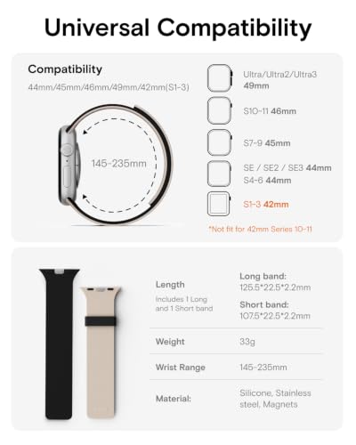 MOFT Snap Duo Watch Bands Compatible with Apple Watch,Quick Magnetic Wear,Duo-Color&Soft Silicone,iWatch Bands for Ultra 3/2/1,Series 11/10/9/8/7/SE/6/5/4/3/2/1, 42/44/45/46/49mm,Vast Black x Stardust