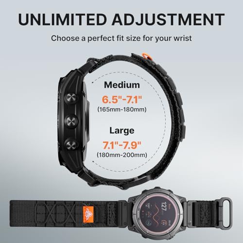 Bandletic Compatible with Garmin Fenix 8 47mm 7 6 Pro 5 Plus Watch Band, Rugged Tactical Nylon Strap for Instinct 3 2, Quick Fit 22mm Watch Bands for Forerunner 970/965/955/945/Approach S62/S60/Epix 2