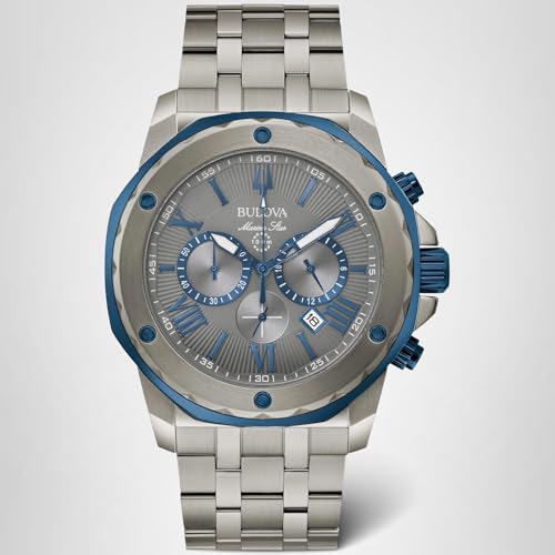 Bulova Men's Marine Star 'Series A' Gray IP Stainless Steel with Blue Accents Chronograph Quartz Watch, 4mm Style: 98B411
