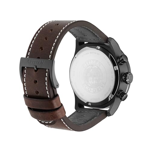 CITIZEN Men's Eco-Drive Chronograph Sport Casual, Brown Leather Strap, Beige Dial, Chronograph, Date (Model: CA4215-04W)