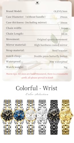 OLEVS Womens Watches Classic Business Two Tone Analog Quartz Female Wristwatch Ladies Luminous Calendar Easy Read Blue Reloj de Mujer
