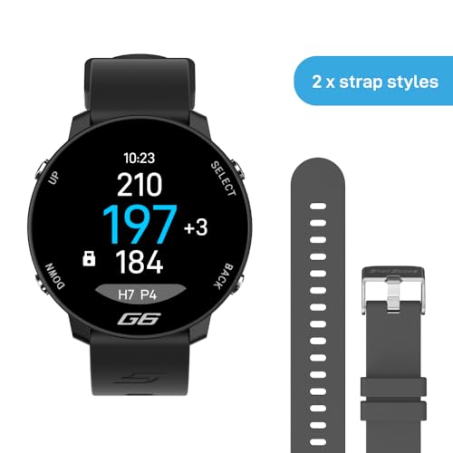 Shot Scope G6 GPS Watch, 38k+ Pre-Loaded Courses, Full Hole Maps, 2X Strap Sets (Black and Gray), Color Sceen, Unisex Golf Watch for Men and Women