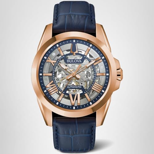 Bulova Men's Classic Sutton 3-Hand 21-Jewel Automatic Watch, 42 Hour Power Reserve, Skeleton Dial, Luminous Hands, 100M Water Resistant, 43mm