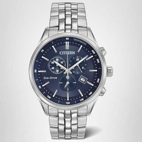 Citizen Men's Classic Corso Eco-Drive Watch, Chronograph, 12/24 Hour Time, Date, Sapphire Crystal, Stainless/ Blue Dial