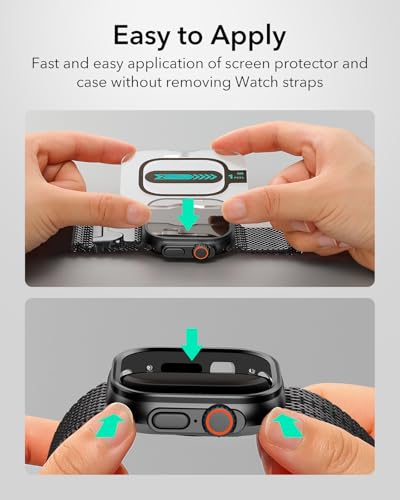 ESR for Apple Watch Ultra 3 /Ultra 2 /Ultra Case with Screen Protector 49mm (2025) Military Grade Protection, Aluminum Alloy Case with 2 Pack Armorite Glass Protector Set, Stay Original, Black