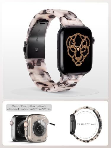 V.R.HOPE Resin Watch Band Compatible with Apple Watch Band for Women 38mm 40mm 41mm 42mm Tortoise Fashion Lightweight Bracelet Strap for iWatch Series 11/10/9/8/7/6/5/4/3/2/1/SE3 (Black Floral)