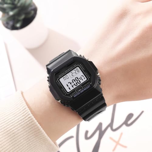 IBSO Women Digital Watch Sport Resistant Outdoor Waterproof Electronic Watch with Alarm, Stopwatch, Luminous Night Light Men Military (662 Black)