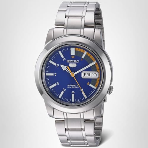 SEIKO SNKK27 Automatic Watch for Men 5-7S Collection - Blue Dial with Contrast, Day/Date Calendar, Luminous Hands, Stainless Steel Case & Bracelet