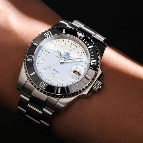 ADDIESDIVE Quartz Dive Watches for Men Water Resistant 200 M Mens Wrist Watch Luminous White Dial Analog Stainless Steel