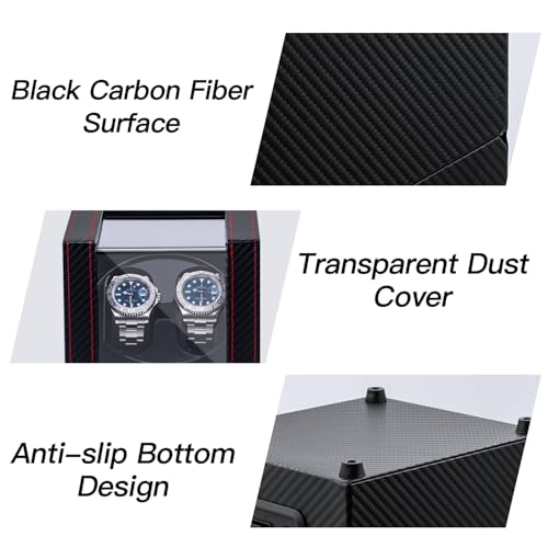 Mcbazel Watch Winder for Automatic Watches, Double Automatic Watch Winder Box with Quiet Japan-made Motor, 2 Slots Watch Display Storage Rotation Wrist watch Box (Black Carbon Fiber Leather)