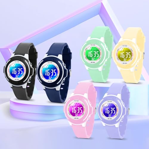 TixYolo Digital Kids Watch with 7 Color Lights 50M Waterproof,Alarm,Stopwatch,Soft Strap,Children Gifts Sports Watch for Boys Girls 5-12 Years(Green)
