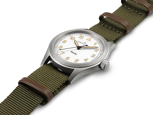 Hamilton Khaki Field Khaki Quartz Men's Watch, 38mm Stainless Steel Case, Swiss Made, White Dial Analog Wrist Watch for Men, 50m Waterproof, Sapphire Crystal, Textile Strap