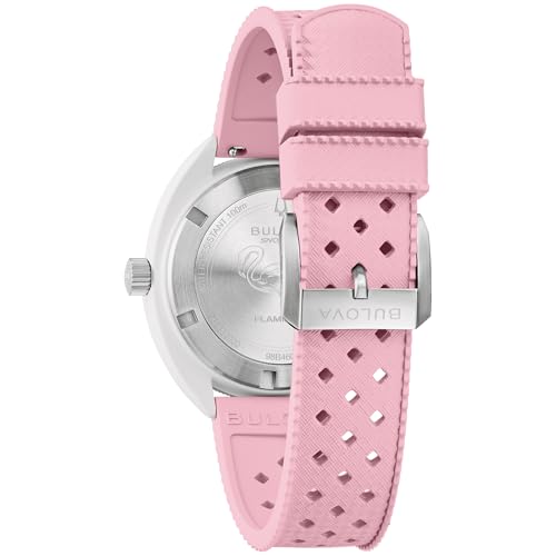 Bulova Men's Oceanographer Snorkel Ceramic Case and White Perforated Rubber Strap Watch, Day Date 100M WR
