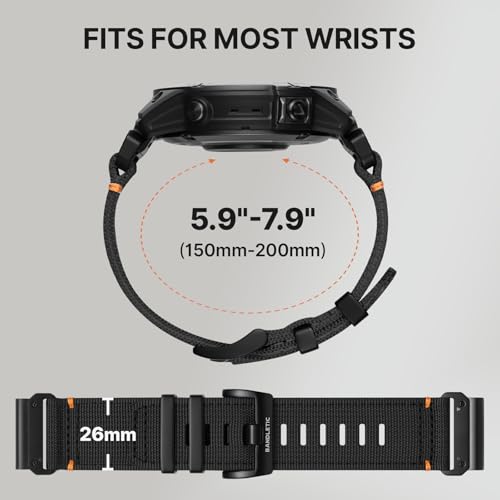 Bandletic Compatible with Garmin Fenix 8 51mm 7X 6X 5X Watch Band - 26mm Quick Fit Rugged Nylon Strap for Fenix 7X 6X Pro/5X Plus/3/3 HR/Instinct 2X Solar 3 50mm /Enduro/Quatix 6X 7X/Tactix/Epix Pro 2