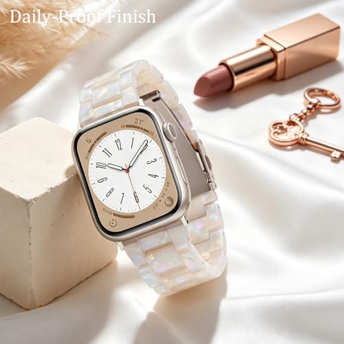V-MORO Resin Bands Compatible with Apple Watch Series 8/7/9/10/11 Starlight Buckle Fashion Lightweight Watch Strap for iwatch Series SE/6/5/4/3/2/1(Aurora White,42mm/41mm/40mm/38mm)