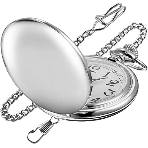 Realpoo Men's Quartz Pocket Watch, Silver, Arabic Numerals, White Dial, Stainless Steel, PK120115-sliver
