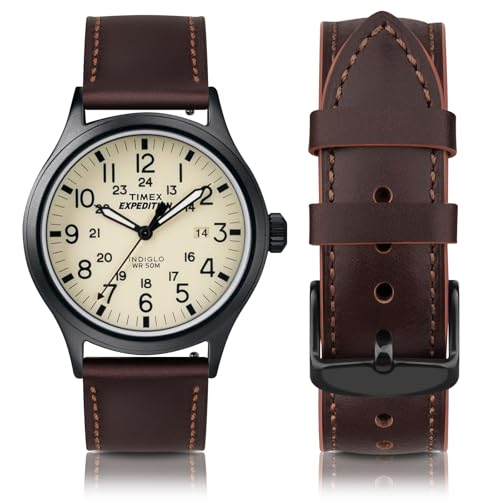 20mm Leather Band for Timex Expedition Bands, Soft Leather Replacement Band for Timex Men's Expedition Scout 40mm 43mm/Expedition Acadia 40mm/Digital CAT 39mm/Field 43mm/Rugged Core Analog Watch (Vintage Brown)