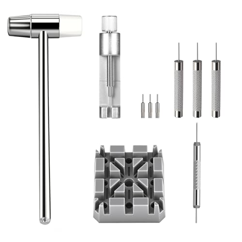 Xaumsa Watch Link Removal Kit, All Metal Watch Strap Link Removal, Sizing Kit with Pin Punches, Extra Pins, Hammer for Watch Band Strap Adjustment