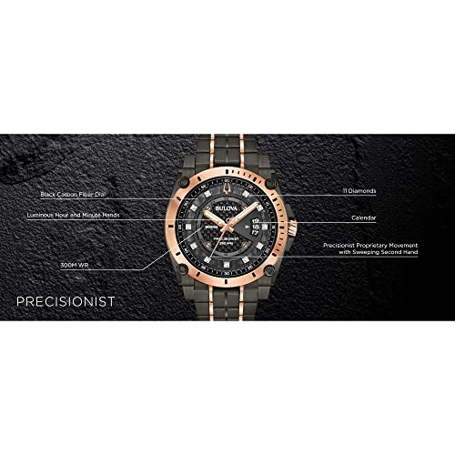 Bulova Men’s High Precisionist Quartz Icon Grey IP and Rose Gold Watch, Diamonds, 300M Water Resistant Model: 98D149