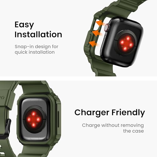 amBand Compatible for Apple Watch Band 41mm 40mm 38mm with Bumper Case, Rugged Men Women Bands for iWatch SE 3 SE2nd SE Series 9 8 7 6 5 4 3 2 1, Sport Military Protective Cases Drop-Proof, Green