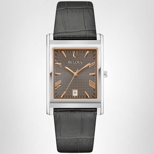 Bulova Men's Classic Sutton 3-Hand Calendar Quartz Leather Strap, Patterned Dial, Sapphire Crystal, 29 x 41mm