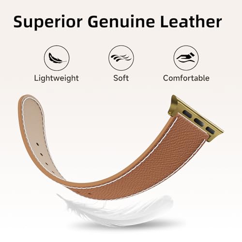 Designer Leather Band Compatible with Apple Watch 49mm46mm45mm44mm42mm41mm 40mm38mm for Women,Magnetic Buckle Replacement Strap for iWatch Ultra 3/ 2 /1 SE 3/2/1 Series 11/10/9/8/7/6/5/4/3/2/1 (Brown Band+Gold H Buckle, 38mm40mm41mm42mm)