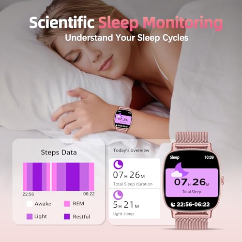 Smart Watch for Women, Answer/Make Call,1.85'' Ultra-Clear Screen Fitness Tracker with Heart Rate/Sleep/SpO2 Monitor,Smartwatch for iPhone/Samsung/Android,120+ Sport Modes,IP68 Waterproof with 2 Bands