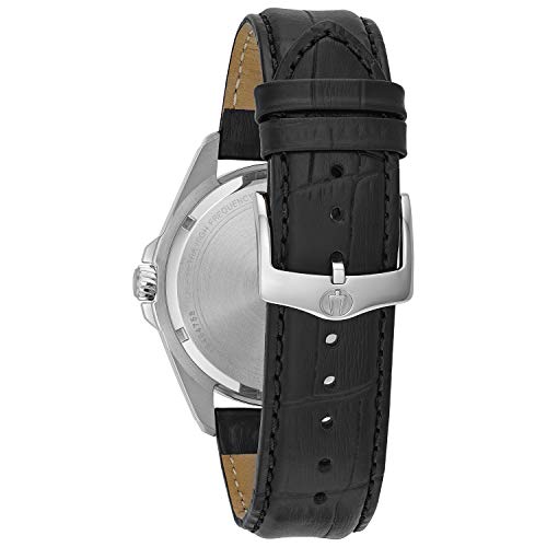 Bulova Men's Precisionist 3-Hand Calendar Stainless Steel with Black Leather Strap and Blue Dial Style: 96B257