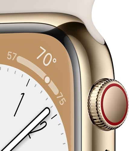 Apple Watch Series 8 (GPS + Cellular, 45mm) - Gold Stainless Steel Case with Starlight Sport Band (Renewed)