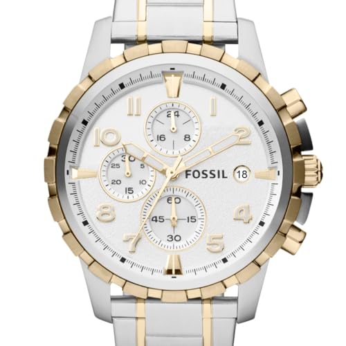 Fossil Men's Watch, Dean Quartz Stainless Steel Chronograph Watch for Men, Color: Gold/Silver