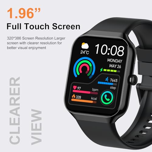 Smart Watch,1.96"HD Smartwatch for Men Women (Answer/Make Call), 2026 Fitness Activity with Heart Rate/Sleep Monitor/Step Counter, IP68 Waterproof, 113+ Sport Modes Running Watch for Android iOS Black