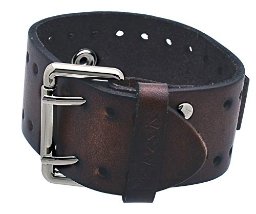 BN-BB Unisex 20mm Lug Width 39mm Wide Dark Brown Wide Leather Cuff Wrist Watch Band