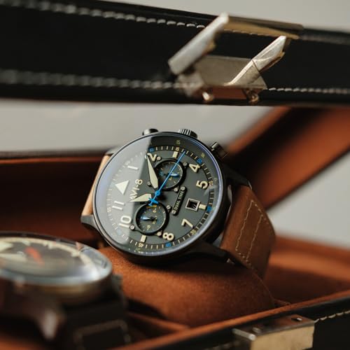 AVI-8 Mens 43.5mm Hawker Hurricane Carey Dual Time Orissa Japanese Quartz Pilot Watch with Leather Strap AV-4088-04