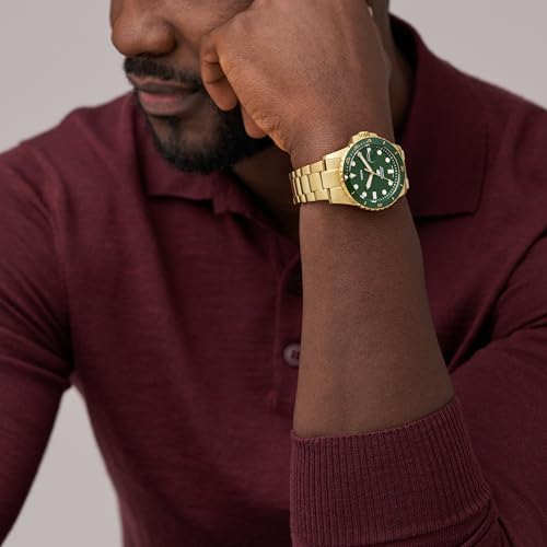 Fossil Men's Watch, Blue Quartz Stainless Steel Three-Hand Watch for Men, Color: Gold/Green Taper