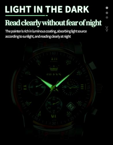 OLEVS Watch for Men Diamond Business Dress Analog Quartz Stainless Steel Waterproof Luminous Date Two Tone Luxury Casual Wrist Watch Blue
