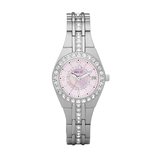 Relic by Fossil Women's Queen's Court Three-Hand Date, Silver Stainless Steel Bracelet Dress Watch, Stainless Steel Watch for Women