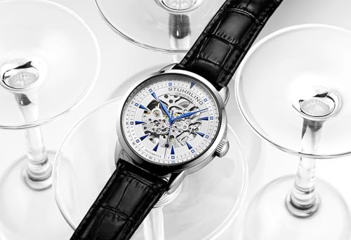 Stuhrling Original Mens Skeleton Automatic Dress Watch with Alligator Embossed Leather Strap Skeleton Dial