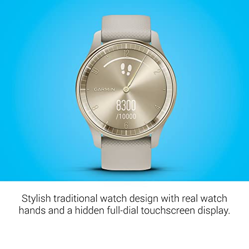 Garmin Vivomove Trend - Cream Gold Stainless Steel Bezel with French Gray Case & Silicone Band (Renewed), Adjustable