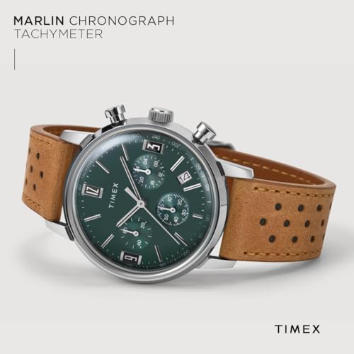 Timex Men's Marlin 40mm Watch - Brown Strap Green Dial Stainless Steel Case