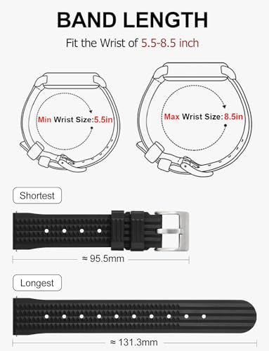 watchdives Rubber Waffle Watch Band, Fast Release Soft Rubber Watch Strap Waterproof Replacement Watchbands with Two Fixing Loops for Men & Women (Black-Fast Release, 22mm)
