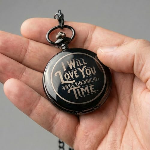Red Dot Laser Engraving Engraved Pocket Watch with Chain for Husband or Boyfriend | Classy Gift Set for Anniversary or Any Occasion (I Will Love You Until the End of Time)
