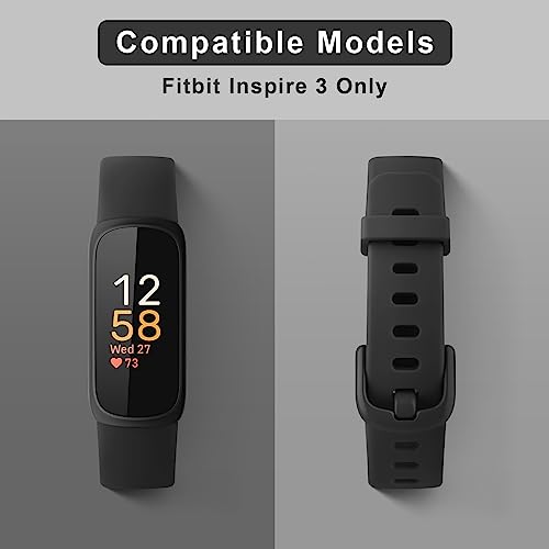 2 Pack Bands Compatible with Fitbit Inspire 3 Bands for Women Men, Sport Silicone Adjustable Replacement Straps for Fitbit Inspire 3 Fitness Tracke (Black/Black)