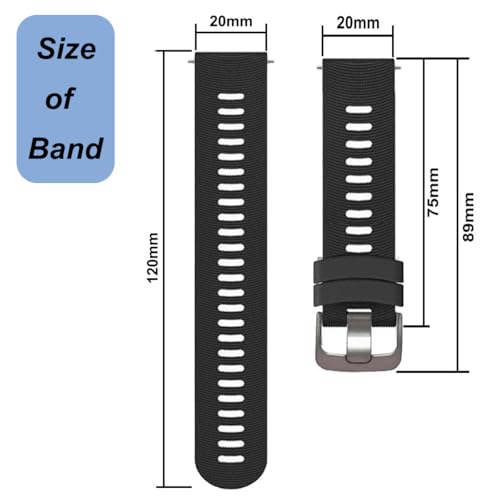 20mm Watch Band for Garmin Forerunner 55/Forerunner 245/Vivoactive 5/Vivoactive 3, Soft Silicone Band Replacement Strap for Garmin Smart Watch (Black)