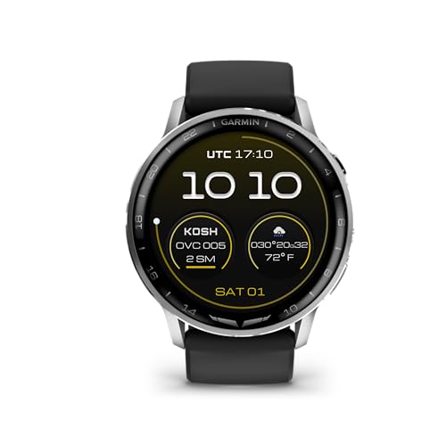 Garmin D2™ Air X15, Versatile Aviator Smartwatch with GPS, LED Flashlight, Health and Fitness Features, Aviation Weather, Built-in Microphone/Speaker, Silver with Black Silicone Band
