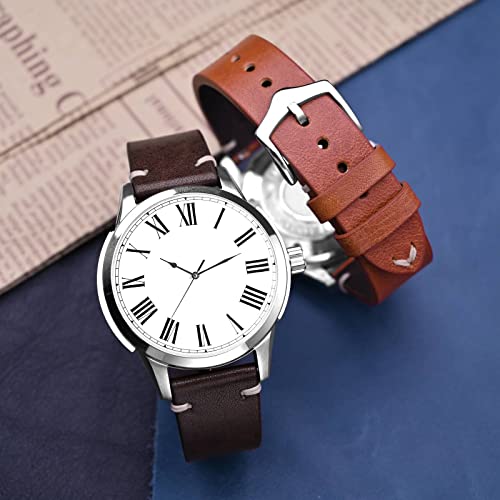 BISONSTRAP Men's Watch Bands, Hand-Stitched Leather Watch Straps, Quick Release, 22mm, Coffee Brown with Silver Buckle