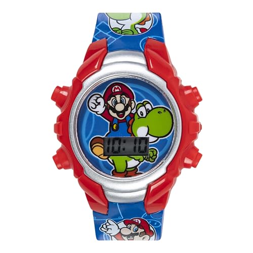 Super Mario Kids Digital Watch with Yoshi, LED Light Show, Soft Silicone Strap, Durable Kid-Friendly Design, Fun Time-Telling for Boys and Girls
