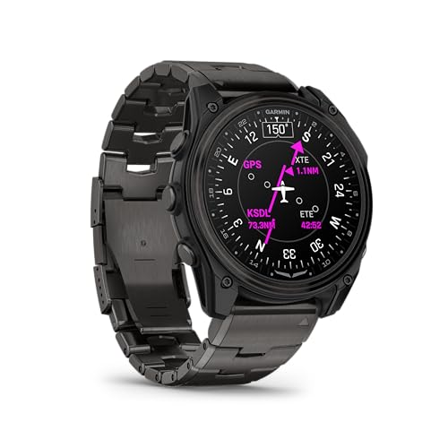 Garmin D2™ Mach 2 – 51 mm, Premium Aviator Smartwatch with GPS, Advanced Flight Maps, LED Flashlight, Built-in Microphone/Speaker for Calls and Texts, Carbon Gray DLC Titanium with Titanium Bracelet