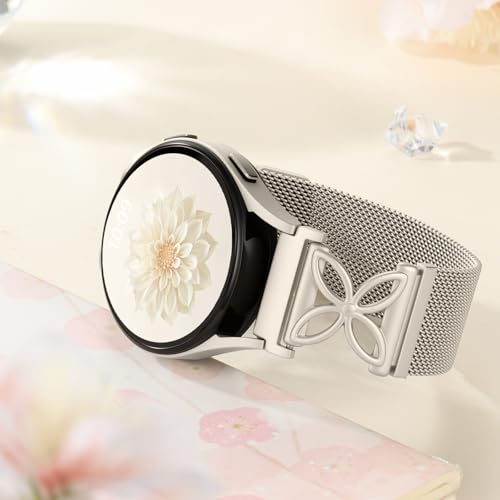 Getino Magnetic Metal Strap Compatible with Galaxy Watch 7 Band, Galaxy Watch 6 Classic Band FE 5 Pro 4 Active 2, 20mm Milanese Floral Dressy Wristband for Samsung Watch Bands Women 40mm 44mm 45mm